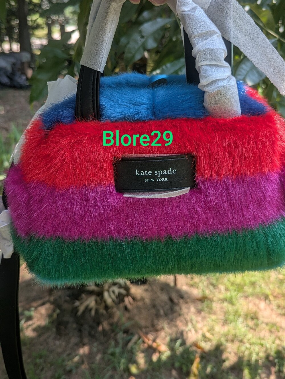 Kate Spade New York Puffed Striped Faux Fur Satchel Bag (Style Number KI443)